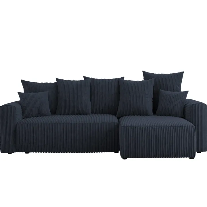 Divano letto angolare reversibile 238x142cm velluto a coste con libreria a sinistra nero Mistery