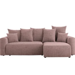 Divano letto angolare reversibile 238x142cm velluto a coste con libreria a sinistra rosa antico Mistery
