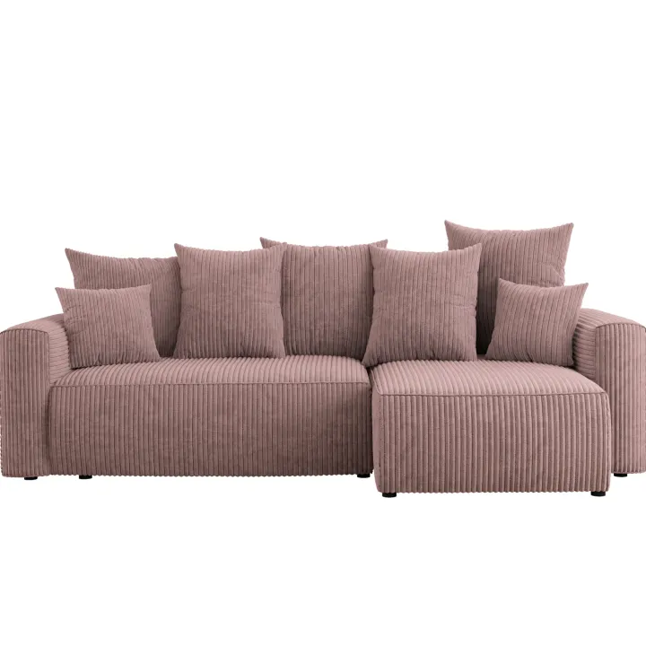 Divano letto angolare reversibile 238x142cm velluto a coste con libreria a sinistra rosa antico Mistery