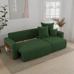 Divano letto angolare reversibile 238x142cm velluto a coste con libreria a sinistra verde scuro Mistery