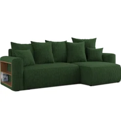 Divano letto angolare reversibile 238x142cm velluto a coste con libreria a sinistra verde scuro Mistery