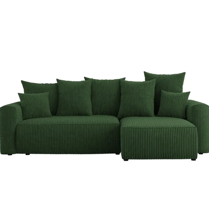 Divano letto angolare reversibile 238x142cm velluto a coste con libreria a sinistra verde scuro Mistery