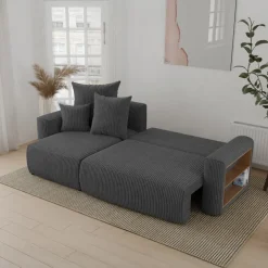 Divano letto angolare reversibile 238x142cm velluto a coste con libreria a destra antracite Mistery