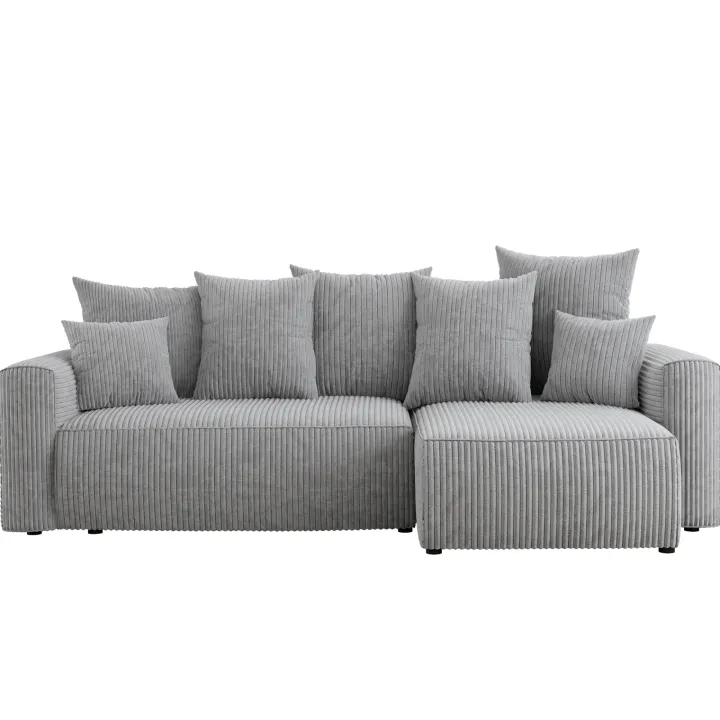 Divano letto angolare reversibile 238x142cm velluto a coste con libreria a destra grigio chiaro Mistery