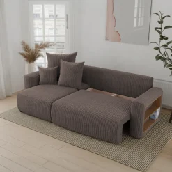 Divano letto angolare reversibile 238x142cm velluto a coste con libreria a destra marrone Mistery