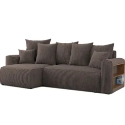 Divano letto angolare reversibile 238x142cm velluto a coste con libreria a destra marrone Mistery