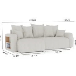 Divano letto angolare reversibile 238x142cm velluto a coste con libreria a destra marrone Mistery