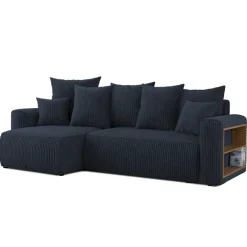 Divano letto angolare reversibile 238x142cm velluto a coste con libreria a destra nero Mistery