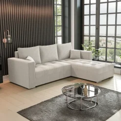 Divano letto angolare reversibile 240x160cm velluto a coste beige Ermione