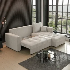 Divano letto angolare reversibile 240x160cm velluto a coste beige Ermione
