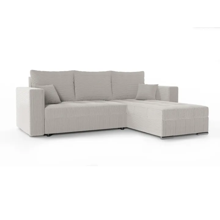 Divano letto angolare reversibile 240x160cm velluto a coste beige Ermione
