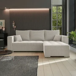 Divano letto angolare reversibile 240x160cm velluto a coste beige Ermione