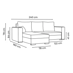 Divano letto angolare reversibile 240x160cm velluto a coste antracite Ermione