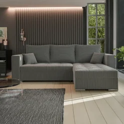 Divano letto angolare reversibile 240x160cm velluto a coste antracite Ermione