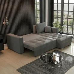 Divano letto angolare reversibile 240x160cm velluto a coste antracite Ermione