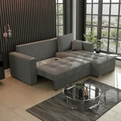 Divano letto angolare reversibile 240x160cm velluto a coste antracite Ermione
