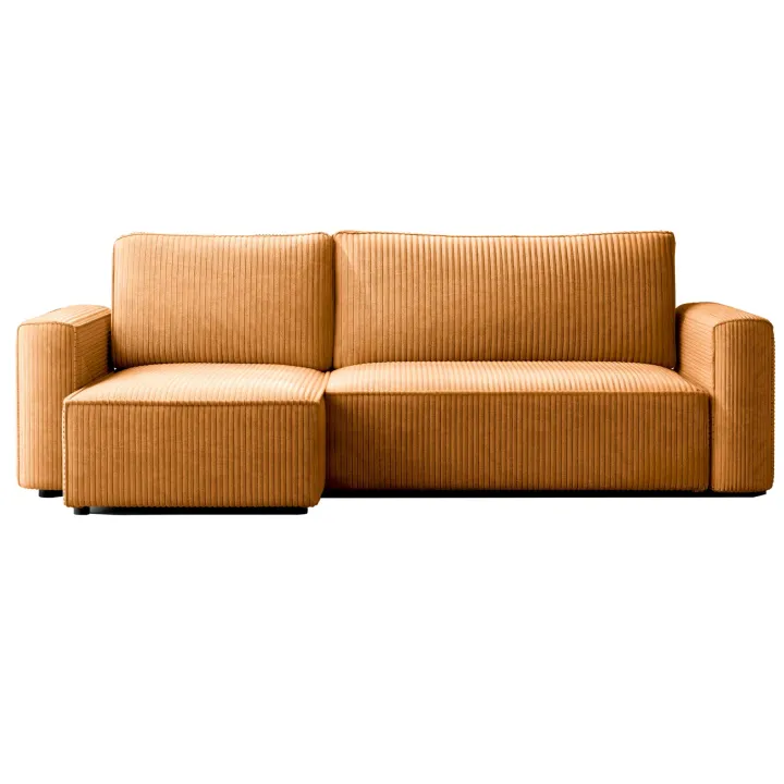 Divano letto angolare reversibile 243x142cm velluto a coste giallo senape Ofelia