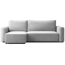 Divano letto angolare reversibile 243x142cm velluto a coste grigio chiaro Ofelia