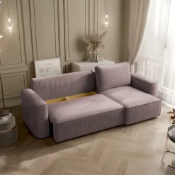 Divano letto angolare reversibile 243x142cm velluto a coste marrone Ofelia