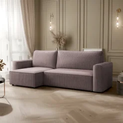 Divano letto angolare reversibile 243x142cm velluto a coste marrone Ofelia