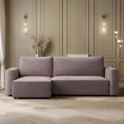 Divano letto angolare reversibile 243x142cm velluto a coste marrone Ofelia