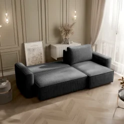 Divano letto angolare reversibile 243x142cm velluto a coste nero Ofelia