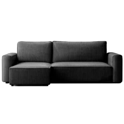 Divano letto angolare reversibile 243x142cm velluto a coste nero Ofelia