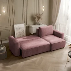 Divano letto angolare reversibile 243x142cm velluto a coste rosa antico Ofelia
