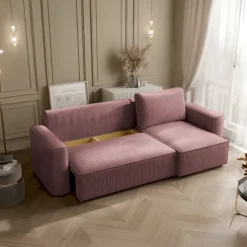 Divano letto angolare reversibile 243x142cm velluto a coste rosa antico Ofelia