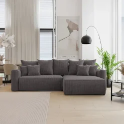 Divano letto angolare reversibile 260x160cm velluto a coste con libreria a sinistra antracite Mistery