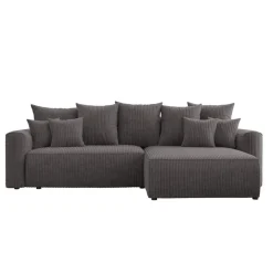 Divano letto angolare reversibile 260x160cm velluto a coste con libreria a sinistra antracite Mistery