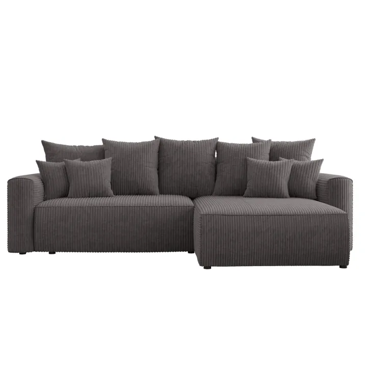 Divano letto angolare reversibile 260x160cm velluto a coste con libreria a sinistra antracite Mistery