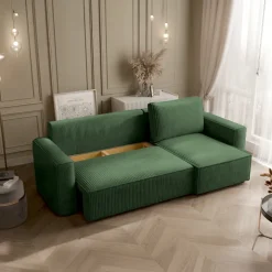 Divano letto angolare reversibile 243x142cm velluto a coste verde scuro Ofelia