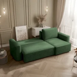 Divano letto angolare reversibile 243x142cm velluto a coste verde scuro Ofelia