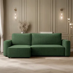Divano letto angolare reversibile 243x142cm velluto a coste verde scuro Ofelia