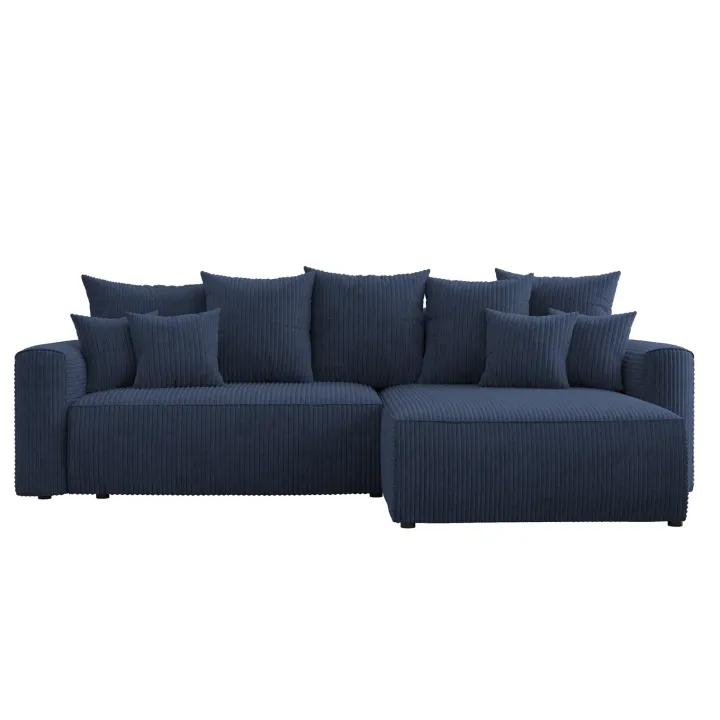 Divano letto angolare reversibile 260x160cm velluto a coste con libreria a sinistra blu Mistery