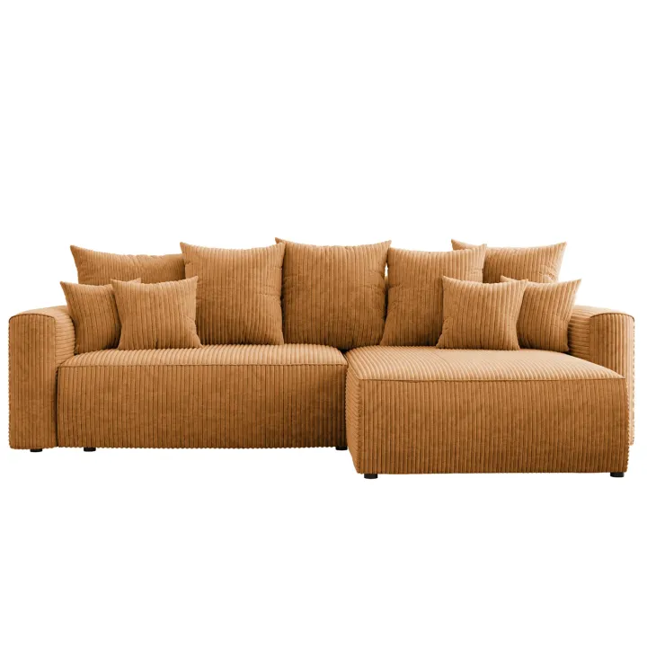 Divano letto angolare reversibile 260x160cm velluto a coste con libreria a sinistra giallo senape Mistery