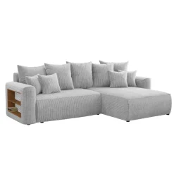 Divano letto angolare reversibile 260x160cm velluto a coste con libreria a sinistra grigio chiaro Mistery