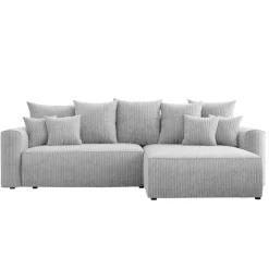 Divano letto angolare reversibile 260x160cm velluto a coste con libreria a sinistra grigio chiaro Mistery