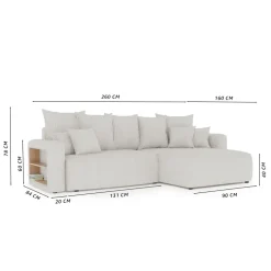 Divano letto angolare reversibile 260x160cm velluto a coste con libreria a sinistra grigio chiaro Mistery