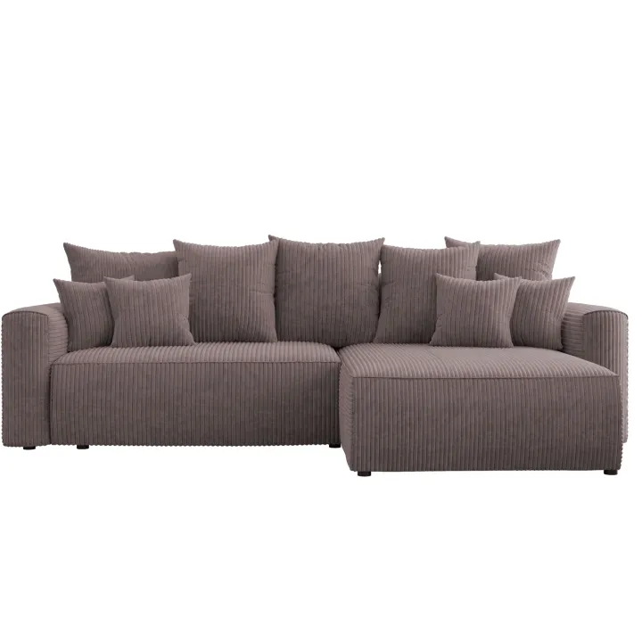 Divano letto angolare reversibile 260x160cm velluto a coste con libreria a sinistra marrone Mistery