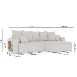 Divano letto angolare reversibile 260x160cm velluto a coste con libreria a sinistra marrone Mistery