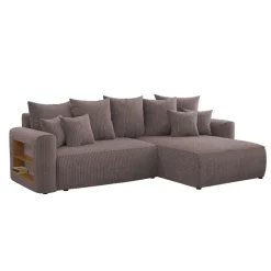 Divano letto angolare reversibile 260x160cm velluto a coste con libreria a sinistra marrone Mistery