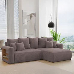 Divano letto angolare reversibile 260x160cm velluto a coste con libreria a sinistra marrone Mistery