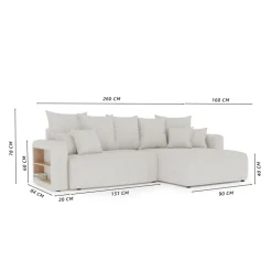 Divano letto angolare reversibile 260x160cm velluto a coste con libreria a sinistra nero Mistery