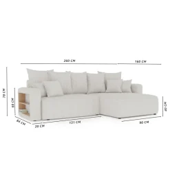 Divano letto angolare reversibile 260x160cm velluto a coste con libreria a sinistra rosa antico Mistery