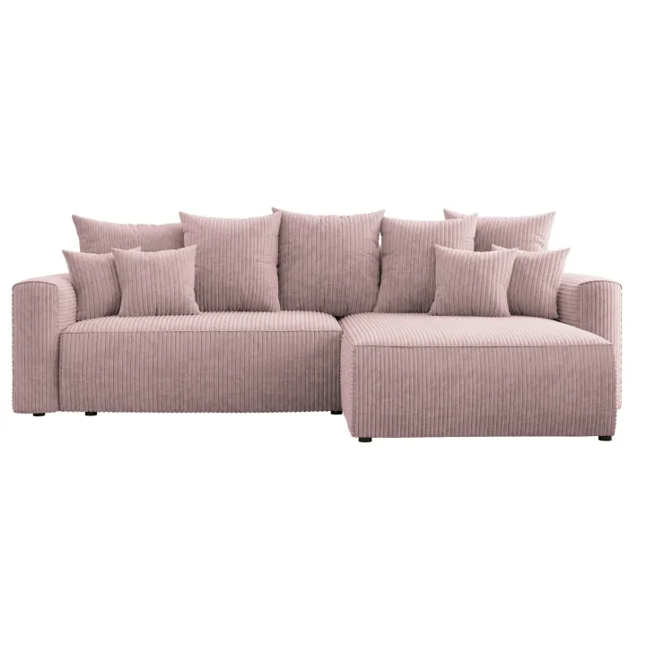 Divano letto angolare reversibile 260x160cm velluto a coste con libreria a sinistra rosa antico Mistery