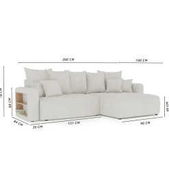 Divano letto angolare reversibile 260x160cm velluto a coste con libreria a destra antracite Mistery