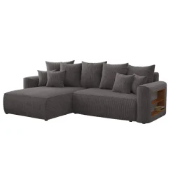 Divano letto angolare reversibile 260x160cm velluto a coste con libreria a destra antracite Mistery
