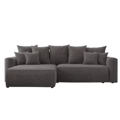 Divano letto angolare reversibile 260x160cm velluto a coste con libreria a destra antracite Mistery